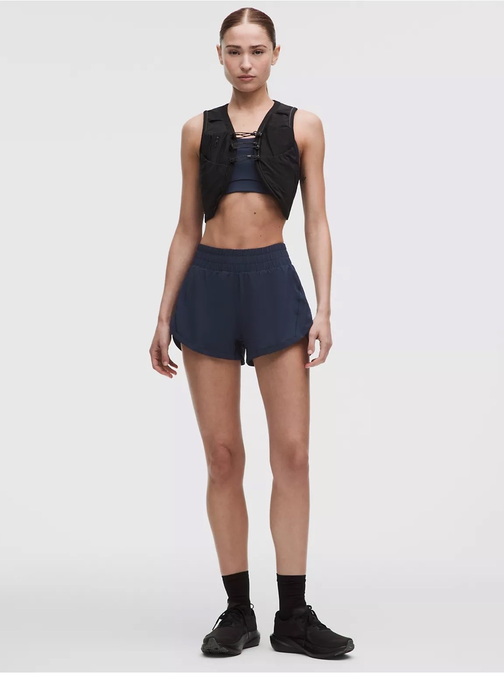 lululemon athletica navy blue track that high rise lined Athletic Shorts